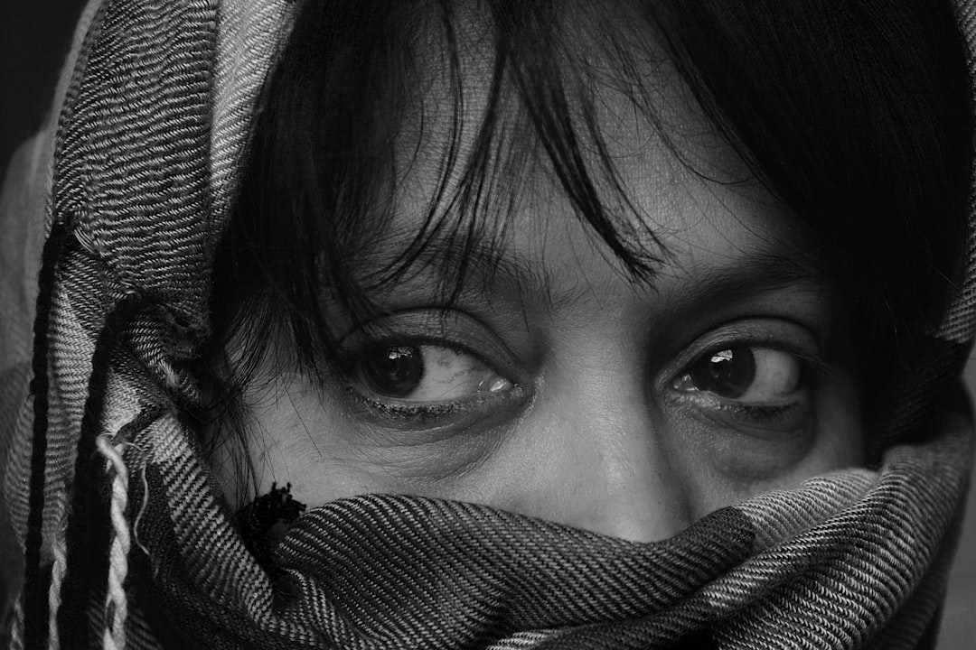 close view of person covered with scarf